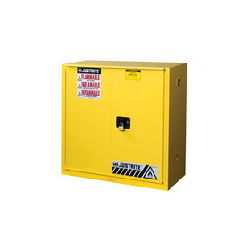 Justrite 893080 30 Gallon, 1 Shelf, 1 Bi-Fold Self-Close Door, Flammable Cabinet, Sure-Grip&reg; EX, Yellow - 893080