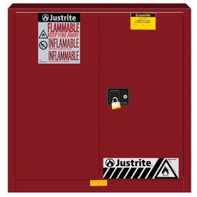 Justrite 893301 30 Gallon, 1 Shelf, 2 Doors, Manual Close, 35"H Flammable Cabinet, Sure-Grip&reg; EX, Red - 893301