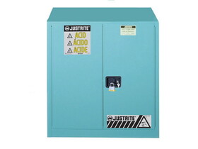 Justrite 893302 30 Gallon, 1 Shelf, 2 Doors, Manual Close, Corrosives/Acid Steel Safety Cabinet, Sure-Grip&#174; EX, Blue - 893302