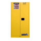 Justrite 896200 55 Gallon, 1 Drum Vertical, 1 Shelf, 2 Doors, Manual Close, Flammable Cabinet w/ Drum Support, Sure-Grip® EX, Yellow - 896200