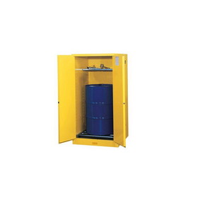 Justrite 896260 55 Gallon, 1 Drum Vertical, 1 Shelf, 2 Doors, Manual Close, Flammable Cabinet w/ Drum Rollers, Sure-Grip&reg; EX, Yellow - 896260