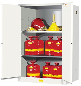 Justrite 899005 90 Gallon, 2 Shelves, 2 Doors, Manual Close, Flammable Cabinet, Sure-Grip&reg; EX, White - 899005