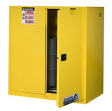 Justrite 899070 60 Gallon, 2 Drum Vertical, 1 Shelf, 2 Doors, Self Close, Safety Cabinet With Drum Rollers, Sure-Grip® EX, Yellow - 899070