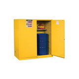 Justrite 899100 110 Gallon, 2 Drum Vertical, 1 Shelf, 2 Doors, Manual Close, Flammable Cabinet With Drum Support, Sure-Grip® EX, Yellow - 899100
