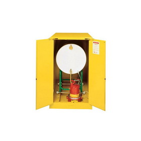 Justrite 899320 55 Gallon, 1 Drum Horizontal, 2 Doors, Self-Close, Flammable Cabinet with Cradle Track, Sure-Grip&reg; EX, Yellow - 899320