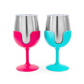 Camco 51915 Libatc Wine Tumbler Set (Blue/Pink
