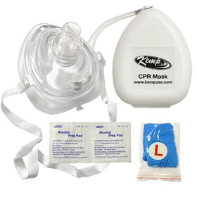 Kemp USA 10-501-Config CPR Mask with O2 Inlet, Headstrap, Gloves, and Wipes