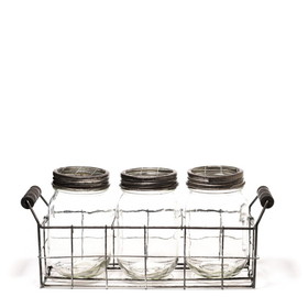 Keystone Candle QC-87260294019 Wire Basket With 3 Glass Mason Jars