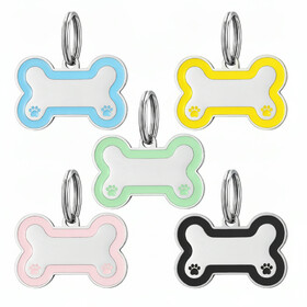 Muka Stainless Steel Bone Shaped Pet Tag Cartoon Style Durable Dog Name Plate for Pets Anti Loss Silver Color Assorted Sizes