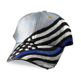 Thin Blue Line Women's Hand Painted Hat - Thin Blue Line Flag