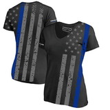 Thin Blue Line Women's Athletic V-Neck T-Shirt - All-Over, Thin Blue Line