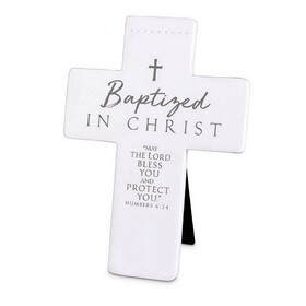 Dicksons 11267 Tabletop Cross Baptized In Christ White