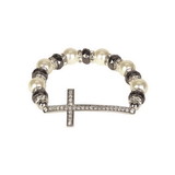 Dicksons 30-4899T Bracelet Cz Cross Pearl/Onyx Sil Plt