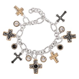 Dicksons 30-8082T Bracelet 2Tone Multi Cross Oval Link