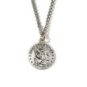 Dicksons 32-5453 Nk-Pwt St Christopher-18" Ch, 8/16" lead-free pewter circular medallion