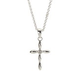 Dicksons 35-8205 Silver Pl Petal Cross W/Crystal Necklace