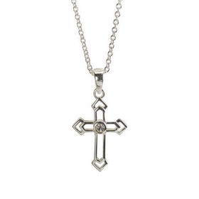 Dicksons 35-8207 Silver Pl Open Bud Cross Necklace