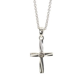 Dicksons 35-8208 Silver Pl Rbbon Cross W/Crystal Necklace