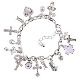 Dicksons 35-8215T Chain Link Bracelet Multi Crosses Silver