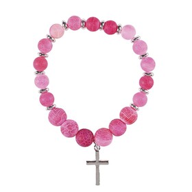 Dicksons 35-8465T Stretch Bracelet Hot Pink Stones W/Cross