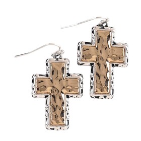 Dicksons 35-8606 Earrings Filigree Box 2Tone Crosses