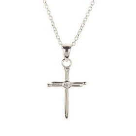 Dicksons 73-4692P Nail Cross/Cz Silver Plate 18" Chain, CZ Center on 18" silver plated chain