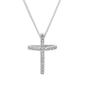 Dicksons 73-8043P Open Bow Cz Cross Silver Plate 18" Chain
