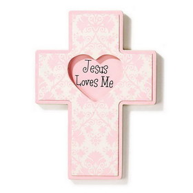 Dicksons BBWCW-1 Jesus Loves Me Pink Heart Wall Cross