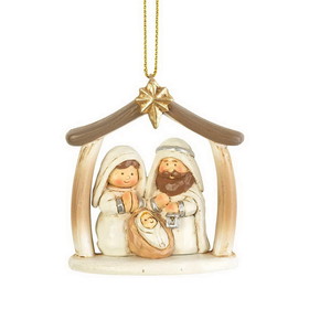 Dicksons CHOR-720 Holy Family In Creche Ornament 2.5", muted colors with gold star accent at to