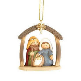 Dicksons CHOR-721 Holy Family In Creche Ornament 2.5", gold star accent at top