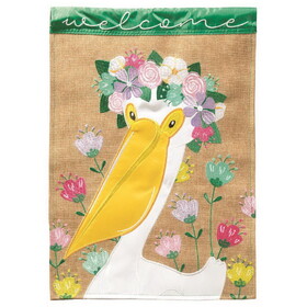 Dicksons M001795 Flag Welcome Floral Pelican Burlap 29X42