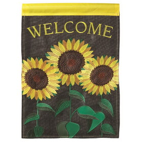 Dicksons M011019 Flag Sunflowers Burlap Polyester 13X18