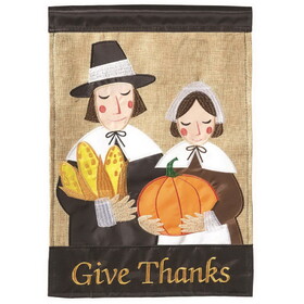 Dicksons M011034 Flag Pilgrims Give Thanks Burlap 13X18