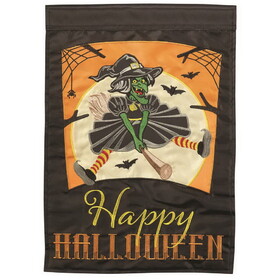 Dicksons M011441 Flag Flying Witch Happy Halloween 13X18