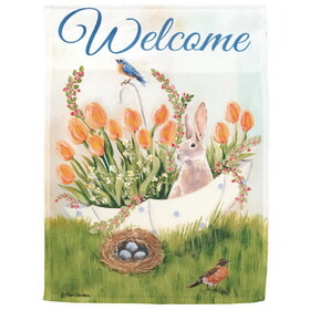 Dicksons M080224 Flag Welcome Bunny With Tulips 13X18