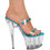 Karo's Shoes 0486 approximately 7" Heel, Clear-Antique Blue r/s, Size 12