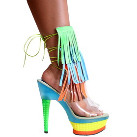 Karo's Shoes 3215-Multi Clear with Multi Leather Fringes, 6" Multi Julie