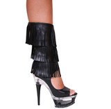 Karo's Shoes 3268-Knee High Leather with 3 Row Fringes, Open Back and Open Toe, with Zipper, 6