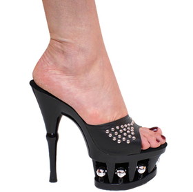 Karo's Shoes 3324 Black Leather with Silver Circle Metals, 7" Fiore Black with Rhinestones