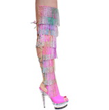 Karo's Shoes 3343-Rhinestone Neon Pink Leather with Rainbow Rhinestones 6