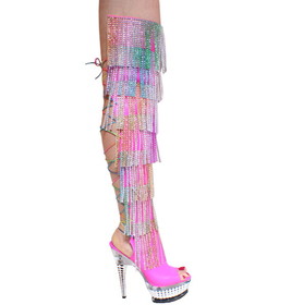 Karo's Shoes 3343-Rhinestone Neon Pink Leather with Rainbow Rhinestones 6" Silver Julie