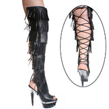 Karo's Shoes 3343-T/H black leather with black fringes -inside zipper - approximately 6