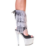 Karo's Shoes 3348 Black Leather with 3 Rows of Silver Rhinestone Fringes, Lace up Back, 7