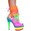Karo's Shoes 3355 Neon Pink Leather with Lace up Back, Open Toe, Orange and Neon Green Leather Fringes, 6" Multi Color Julie, Neon Pink Leather with Lace up Back, Size 10