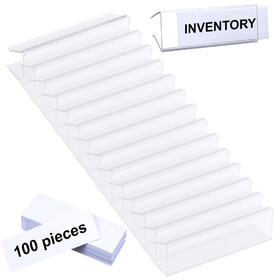 MUKA 100 Pack Plastic Tag Ticket Sign Label Holders Label Inserts Included Shelf Tags for Wire Shelving 3*1"