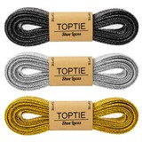 TOPTIE 3 Pairs Glitter Shoelaces, Colorful Flat Bling Metallic Shoe Strings - 45Inch