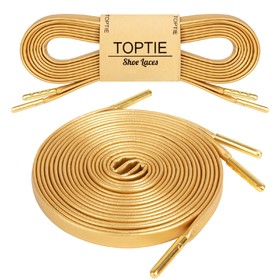 TOPTIE 2 Pairs Leather Shoe Laces Gold Shoelaces for Sneakers Boots, Flat String with Gold Metal Tip