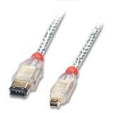 LINDY 30870 FireWire Cable - Premium 4 Pin Male to 6 Pin Male, Transparent, 1m