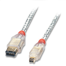 LINDY 30874 FireWire Cable - Premium 4 Pin Male to 6 Pin Male, Transparent, 7.5m