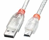 LINDY 31686 3m USB 2.0 Cable, Type A to mini B, Transparent